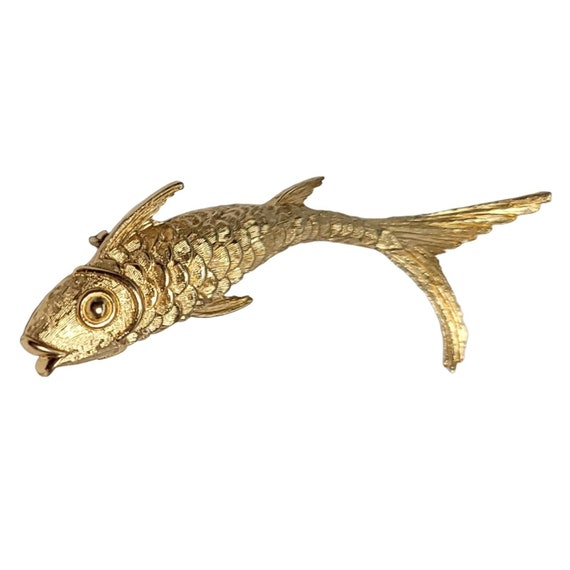 Monet Gold-Tone Long Koi Fish Figural Brooch, Signed