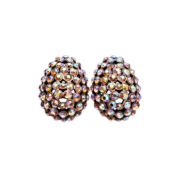 Purple Pink Yellow AB Rhinestone Egg Clip On Oval Earrings J596