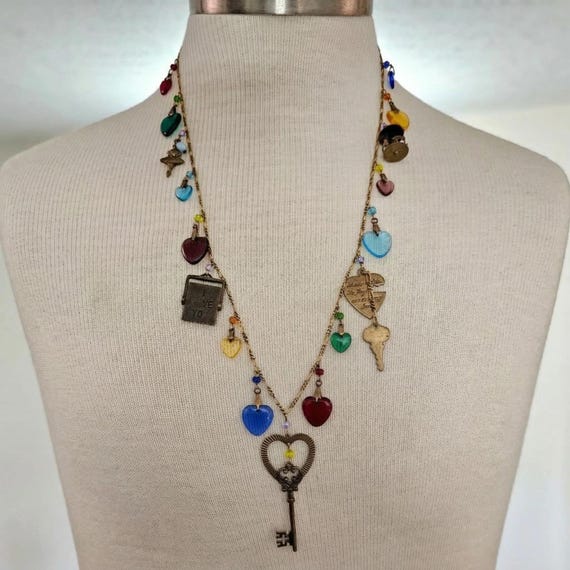 Glass Works Studio Heart Key Glass Charms Figaro Style Chain Necklace J541