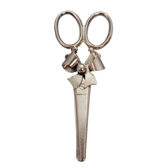Sterling Silver Scissors With Bow Brooch Pin E246