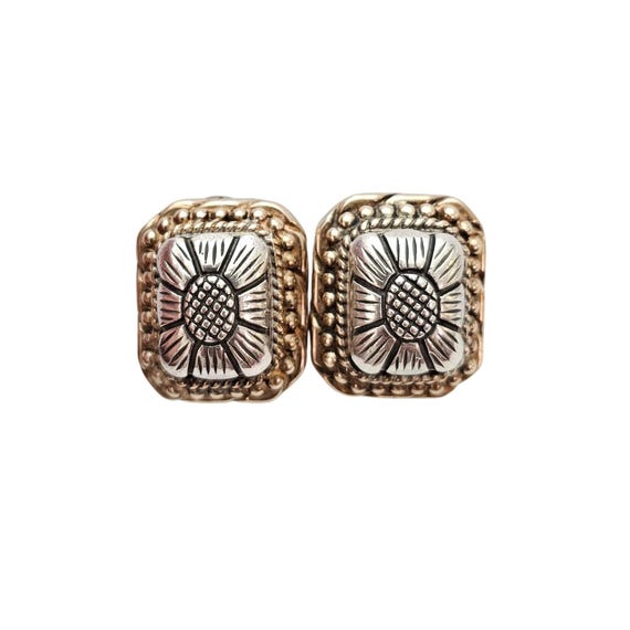 Sterling Silver Stephen Dweck Square Clip On Chunky Braid Flower Earrings C814