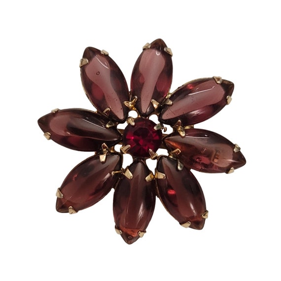 Purple Prong Set Open Back Unfoiled Rhinestone Flower Brooch Pin E288