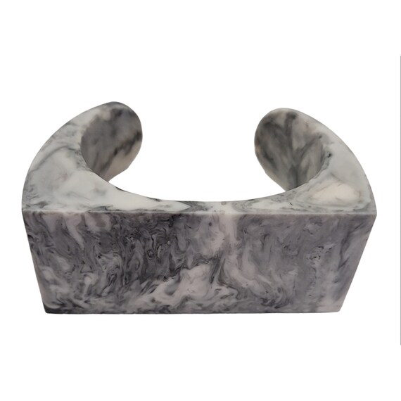 Gray, White Marble Resin Modernist Square Face Cuff Bracelet, 7" L K428