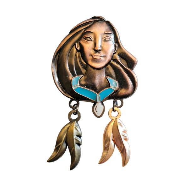 Disney Bronze Pocahontas Head With Feather Dangles Pin