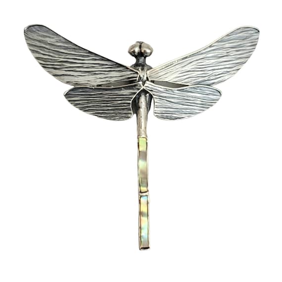 Sterling Silver Vintage Shell Inlay Dragonfly Pin Brooch