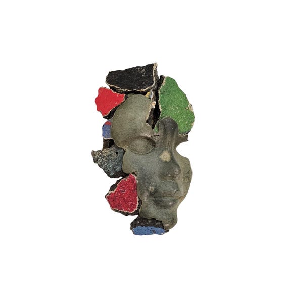 Architecture Modernist Mixed Medium Face Brooch Stony, Rock Pin L620