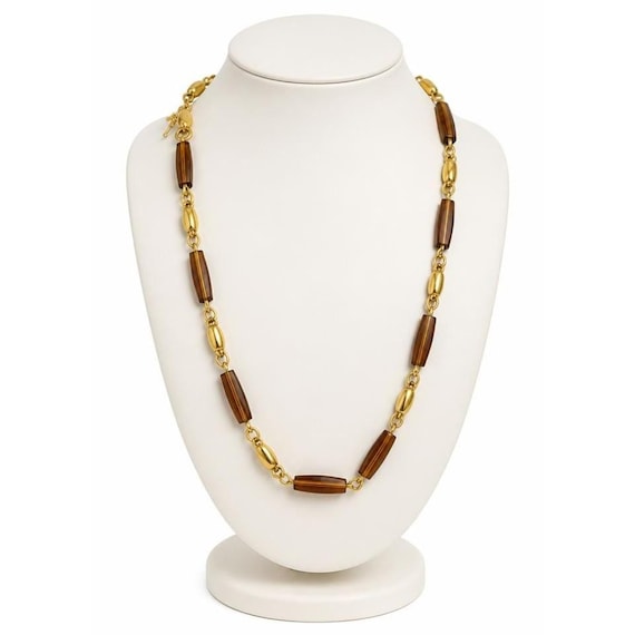 Trifari Vintage Necklace Long Lucite Topaz, Gold Tone Bead Chain J933