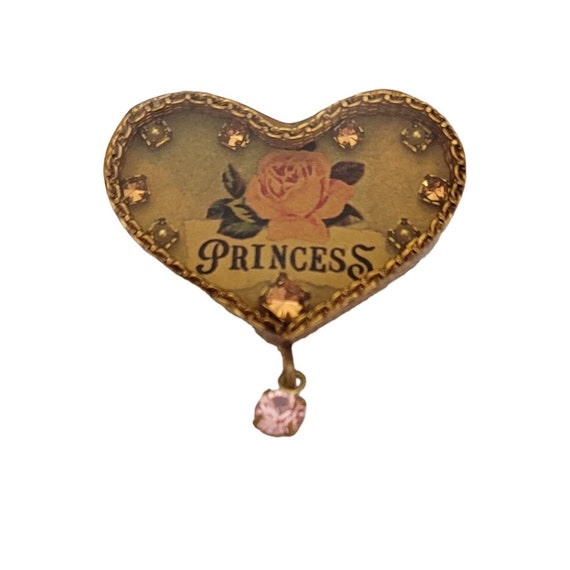 Maximal Art Princess Pink Rhinestone Resin Heart Pin Brooch, Signed K806