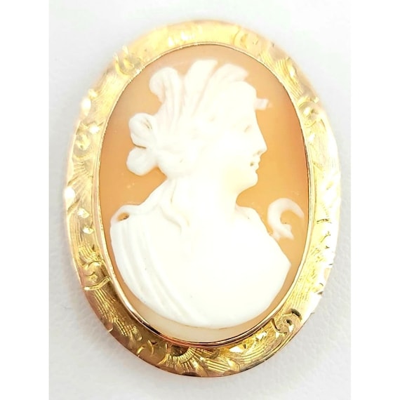 10k Yellow Gold Carved Shell Cameo Brooch Pendant