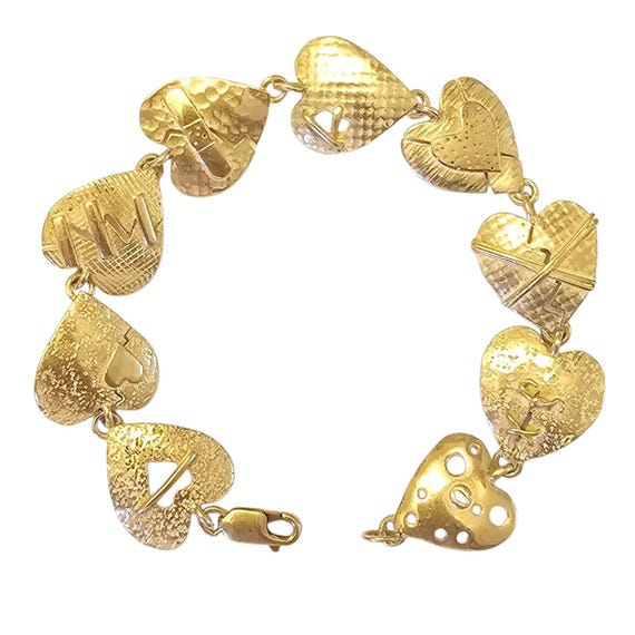 Stephanie Ritchie Tortured Heart Bracelet Sterling Silver Heart Links, Signed