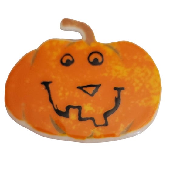 Longaberger Clay Glazed Jack O Lantern Pumpkin Brooch Pendant, Signed M564