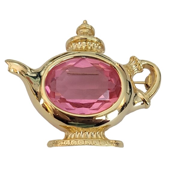 1928 Brand Pink Faceted Jelly Glass Teapot Brooch Pin K297