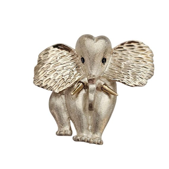 Sterling Silver 14K Elephant Brooch Blue Stone Eyes Pin