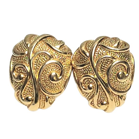 Barrera For Avon Gilded "Venetian Mist" Gold-Tone Statement Clip On Earrings, Signed