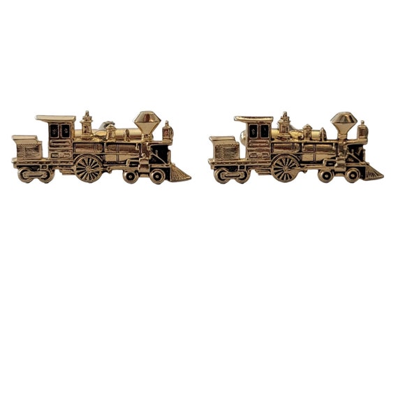 Hickok Gold Tone Steam Engine Train Cufflinks, Signed E224