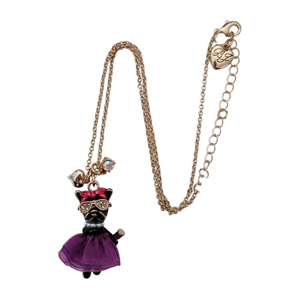 Betsey Johnson Articulated Dog In Tutu Glasses, Faux Pearls Pendant Necklace E904