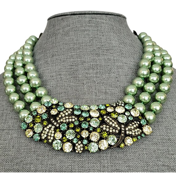 Heidi Daus Fantasy In Flight Green Jonquil Rhinestone Knotted Bead Dragonfly Multi Strand Necklace K326
