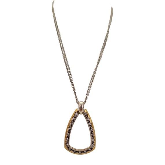 Brighton Gold Tone, Silver Tone Clear Crystal Triangle Open Pendant Primavera Necklace 17” Long, K622