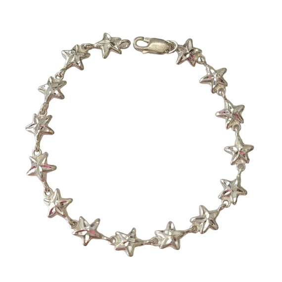 Sterling Silver Lobster Clasp Stars Chain Link Bracelet, 7.75" Long E715
