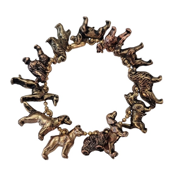 Gold Tone Multi Breed Dog Charm Ball Chain Bracelet, 7" Long E526