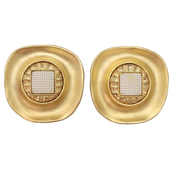 Norma Jean Matte Gold Tone Hammered Disc Style Clip-On Earrings, Signed E128