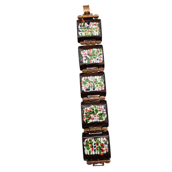 Matisse Renoir Chestnut Brown Specked Red Green Blue Panel Bracelet J688