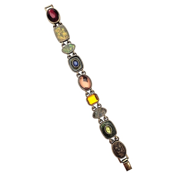 Liz Claiborne Multi-Color Faux Abalone Lucite Cab Panel Bracelet Vintage J730
