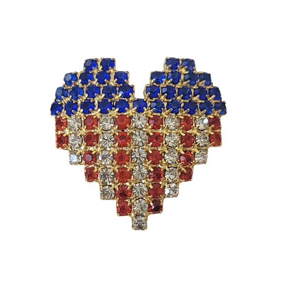 Red White Blue Patriotic Prong Set Rhinestone Heart Scatter Lapel Pin E946