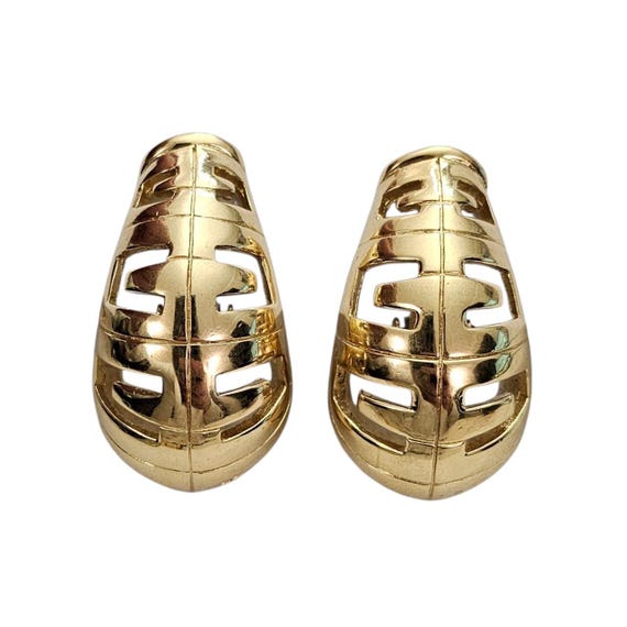 Givenchy Gold Tone Clip On Earrings J Style Half Loop, Signed