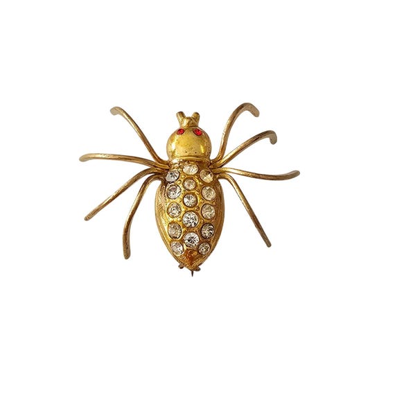 Spider Brooch Clear Rhinestone Vintage Pin J326