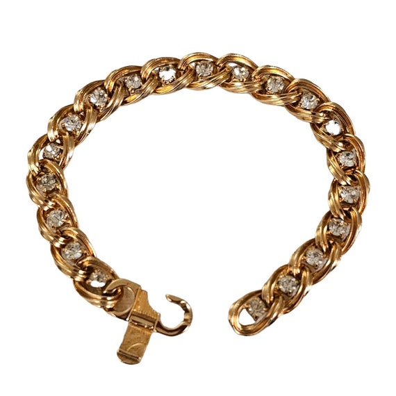 Gold Tone Chunky Chain Clear Prong Set Rhinestone Tennis Bracelet 7.5" Long, L217