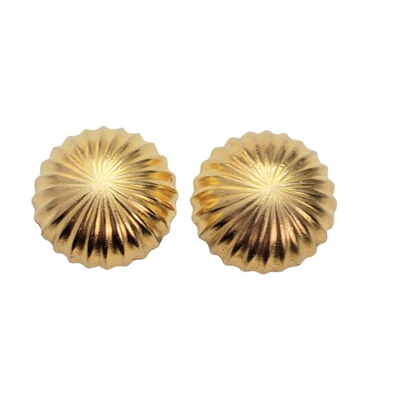 Matte Gold Tone Round Ribbed Domed Clip On Earrings Designer Style E970