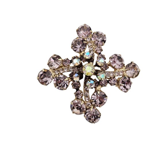 Juliana AB & Purple Lavender Rhinestone Maltese Cross Brooch
