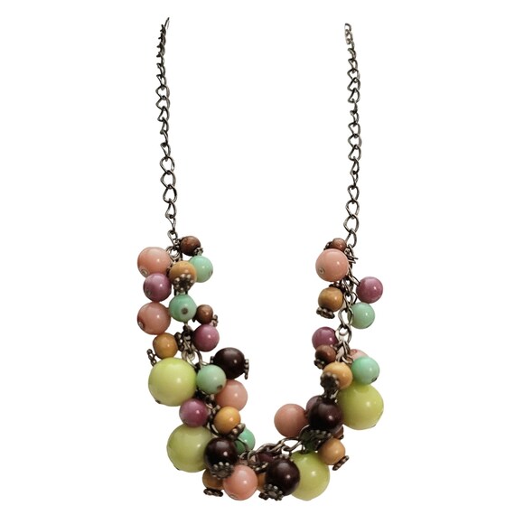 Laila Rowe Pink Green Glass Bauble, Wine Wood Bead Chain Necklace, 17.5" Long E925