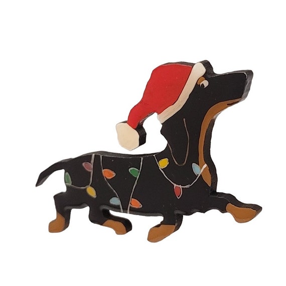 Dachshund Weiner Dog Wearing Santa Hat Composite Resin Christmas Brooch Pin K824
