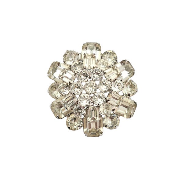 Weiss Clear Rhinestone Brooch Round Cluster Vintage Pin, Signed
