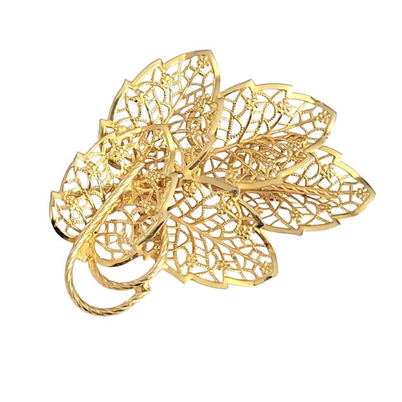 Judy Lee Gold Tone Filigree Statement Leaf Brooch, Signed
