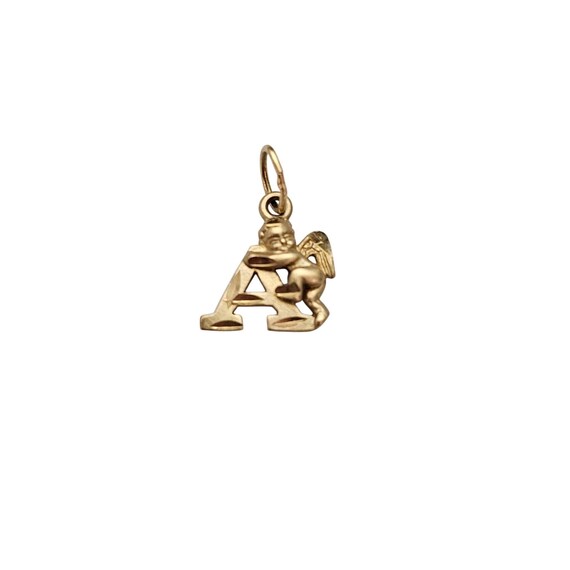 10K Yellow Gold “A” Monogram Angel Charm Pendant C661