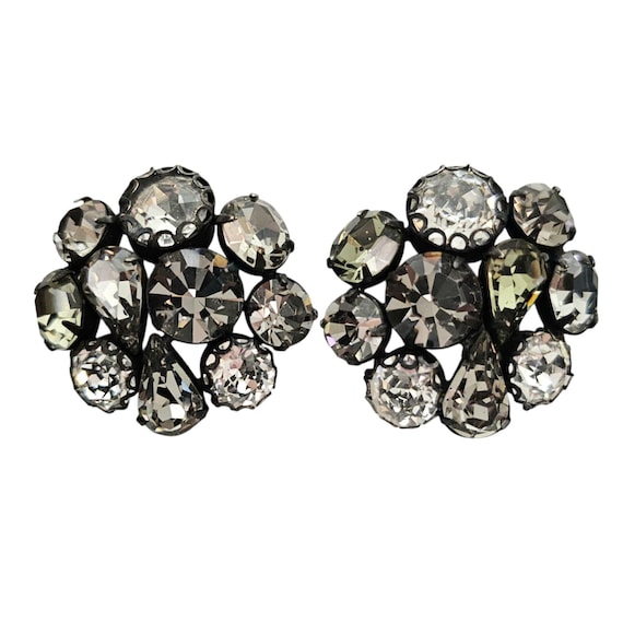 Regency Clip-On Clear Round Rhinestone Cluster Earrings