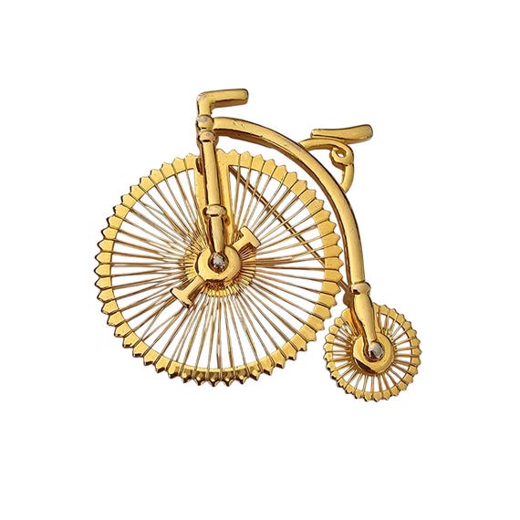 Monet Gold Tone Penny Farthing Tricycle Bike Brooch, Vintage Pin J330