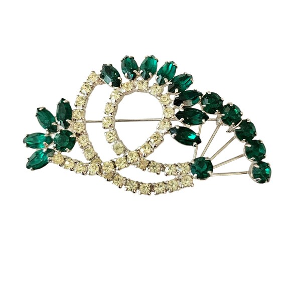 Green Clear Spray Brooch Vintage Ribbon Brooch