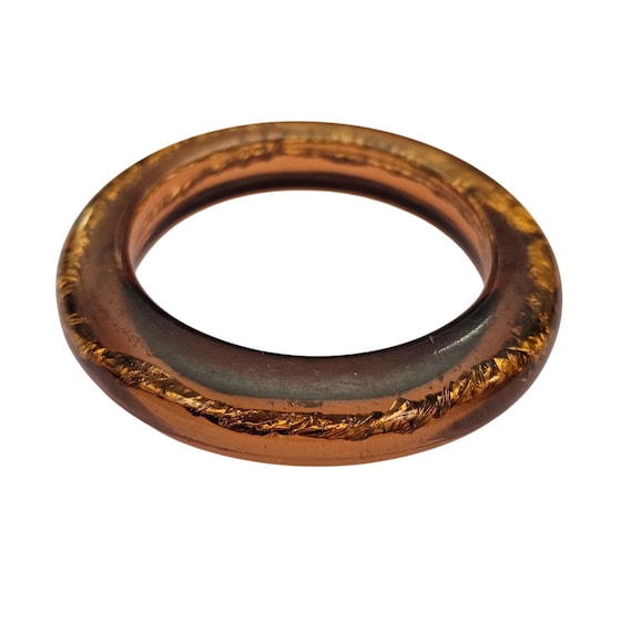 Topaz Lucite Bracelet Semi-Translucent Gold Foil Center Bangle J619