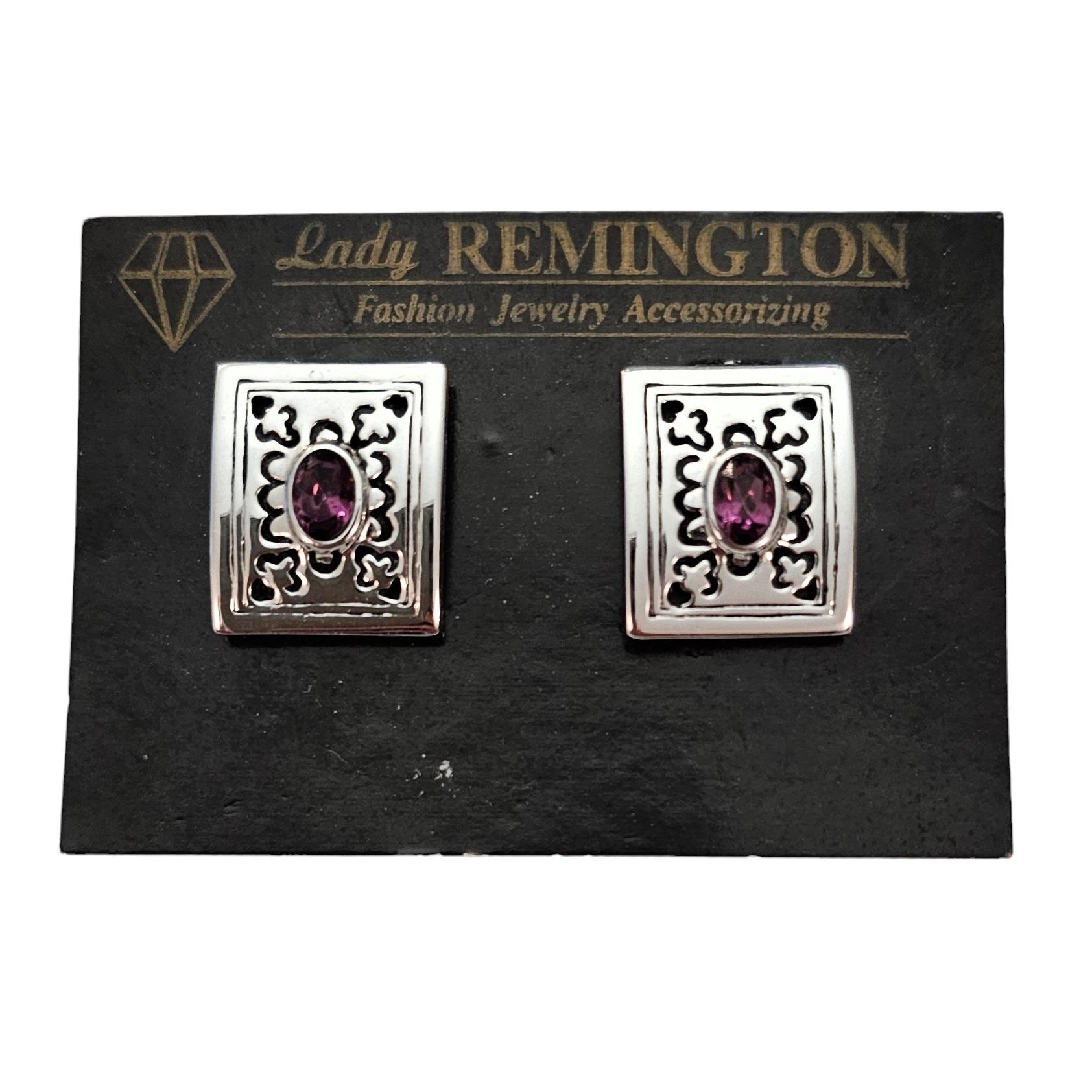 Lady Remington Purple Post Earrings Matching Necklace Set Faceted Cabs Signed L550