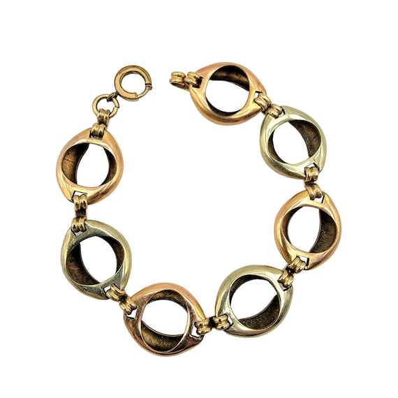 Gold Filled Two Tone Chunky Round Link Thumb Clasp Bracelet, 8" Long, C3A
