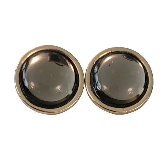 Gold Tone Round Glass Champagne Cabochon Clip On Earrings E842