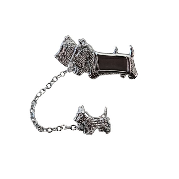 Silver Tone Scottie Dog Family Chatelaine Style Pins L46