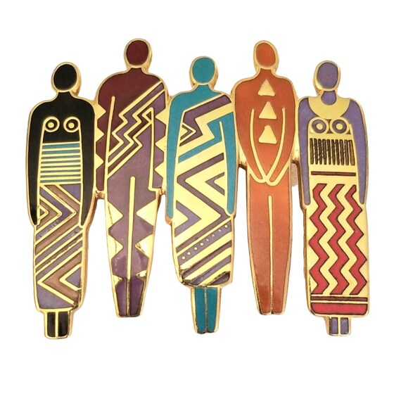 Laurel Burch People Tribe Multicolor Enameled Brooch, Signed M645