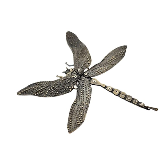 Mechanical Metal-Brass Steampunk Victorian Style Articulated Dragonfly Pin J885