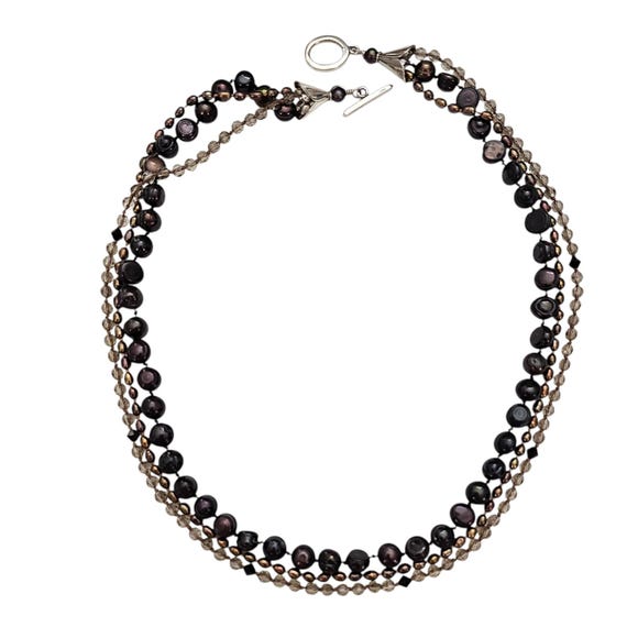 Sterling Peacock  Fresh Water Pearls, Seed Pearls, Knotted Multi-Strand Necklace, J48