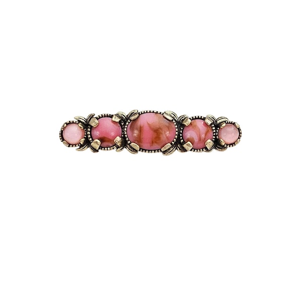 Miracle Pink Bar Brooch Oval Flawed Art Glass Pin Signed, J473